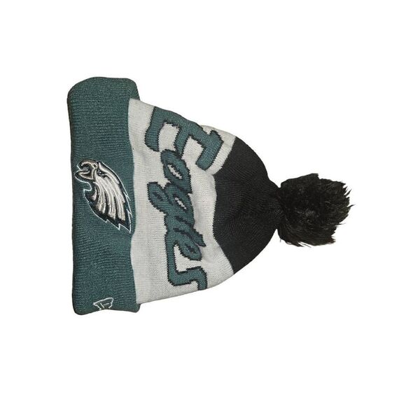 Philadelphia Eagles New Era Midnight Green Script Cuffed Knit Hat with Pom - Picture 3 of 6